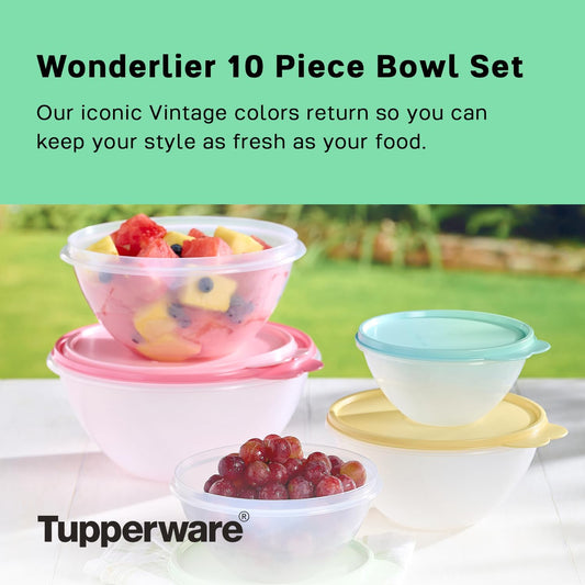Heritage Wonderlier 10 Piece Food Storage Bowl Set in Vintage Colors- Dishwasher Safe & BPA Free - (5 Containers + 5 Lids)