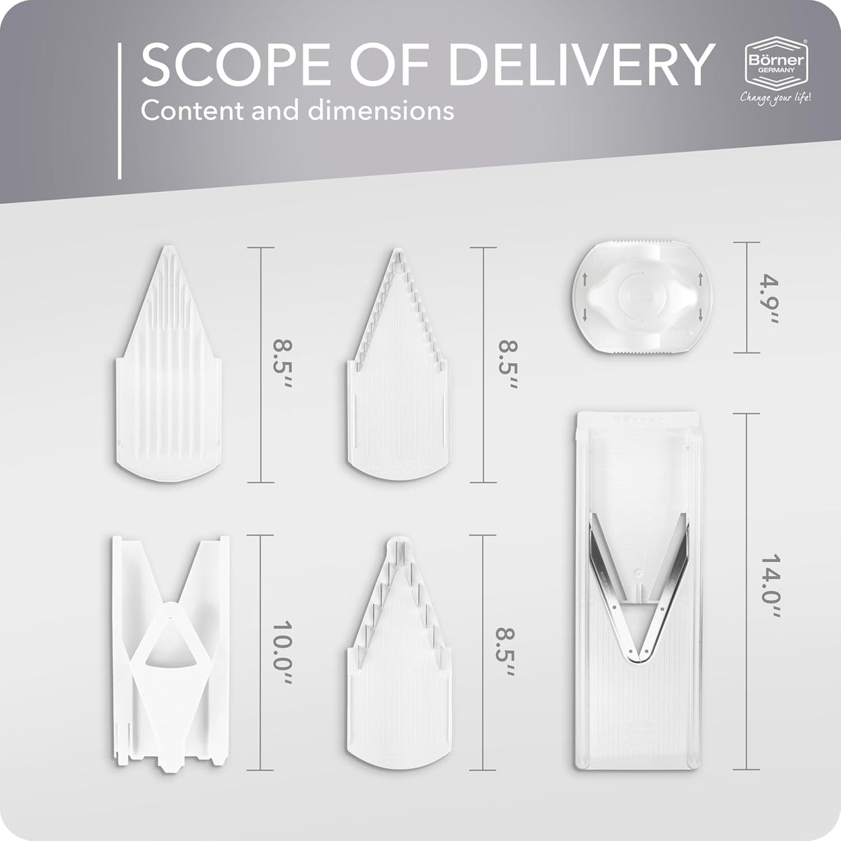 Mandoline Slicer V3 (Starter Set) • V-Slicer for 5 Cutting Styles with Fruit Holder • Adjustable Vegetable Slicer for Vegetables & Fruits • Stainless Steel V-Blade • Color: White