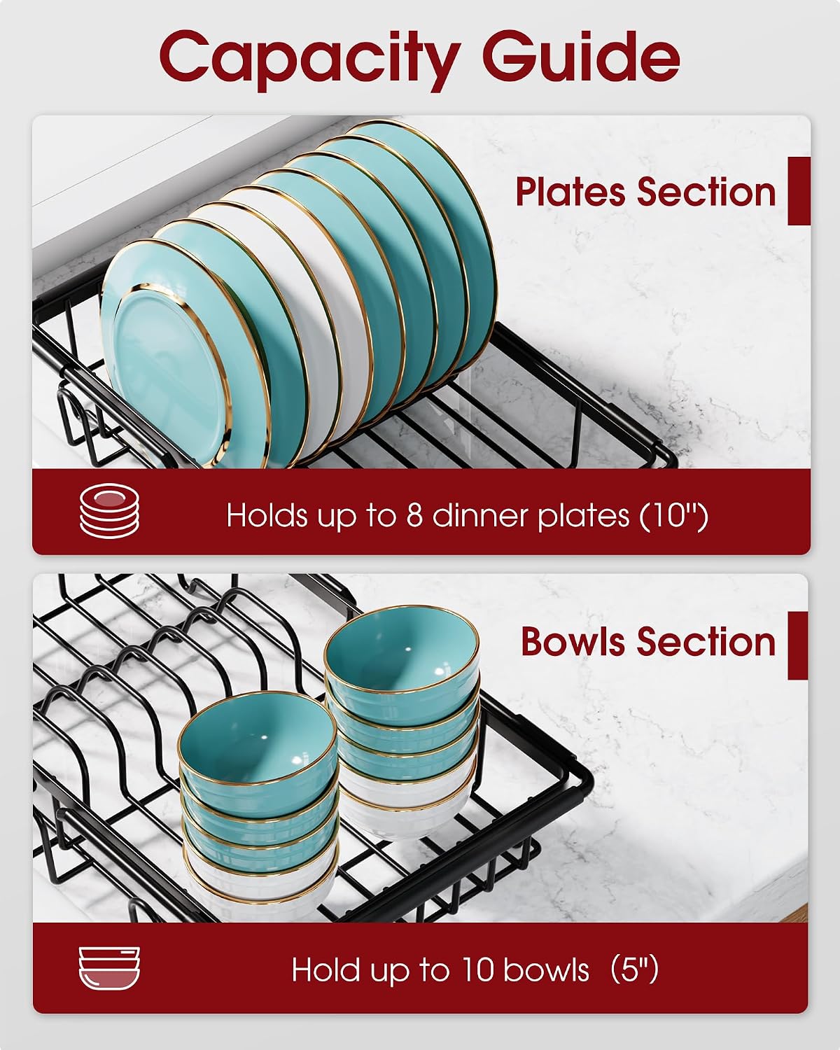 Dish Drying Rack in Sink - Expandable Stainless Steel Dish Rack Over the Sink, Kitchen Sink Drain Strainer with Cutlery Holder & Cup Holders, 15.4 x 9.8 x 3.0 Inch, Silver