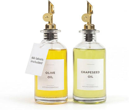 Oil Dispenser for Kitchen, Glass Olive Oil Dispenser Bottle Set of 2, Gold