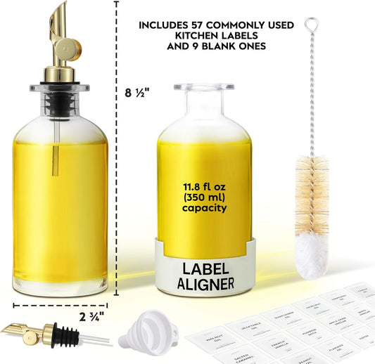 Oil Dispenser for Kitchen, Glass Olive Oil Dispenser Bottle Set of 2, Gold