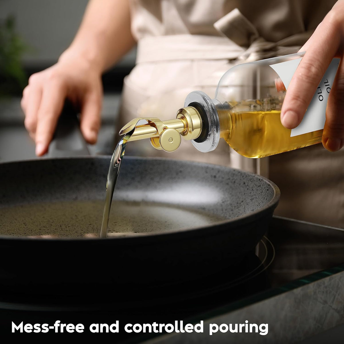 Oil Dispenser for Kitchen, Glass Olive Oil Dispenser Bottle Set of 2, Gold