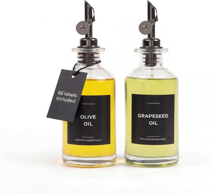 Oil Dispenser for Kitchen, Glass Olive Oil Dispenser Bottle Set of 2, Gold