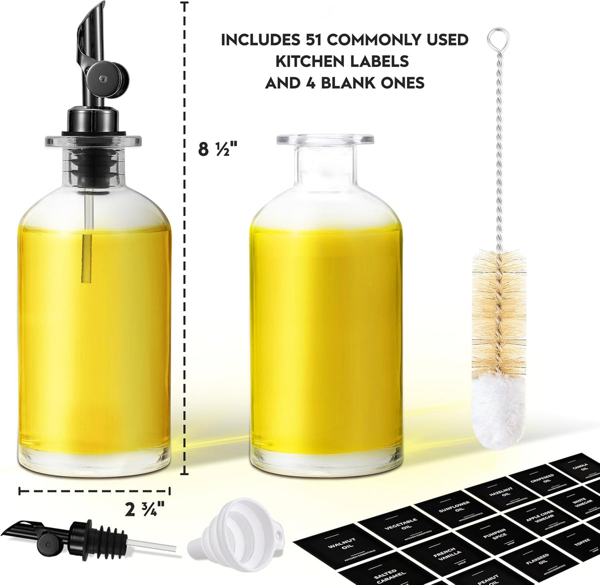 Oil Dispenser for Kitchen, Glass Olive Oil Dispenser Bottle Set of 2, Gold