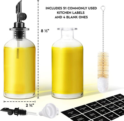 Oil Dispenser for Kitchen, Glass Olive Oil Dispenser Bottle Set of 2, Gold