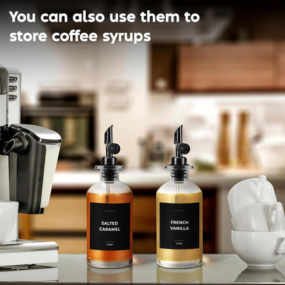 Oil Dispenser for Kitchen, Glass Olive Oil Dispenser Bottle Set of 2, Gold