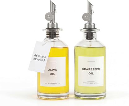 Oil Dispenser for Kitchen, Glass Olive Oil Dispenser Bottle Set of 2, Gold