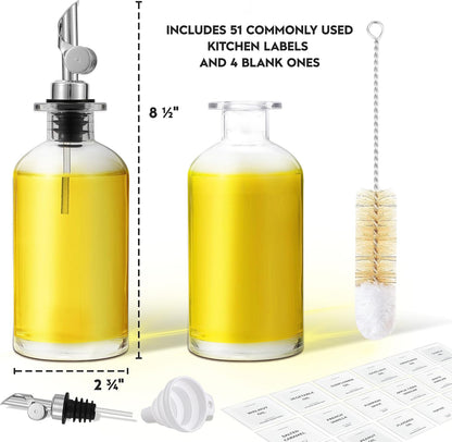 Oil Dispenser for Kitchen, Glass Olive Oil Dispenser Bottle Set of 2, Gold