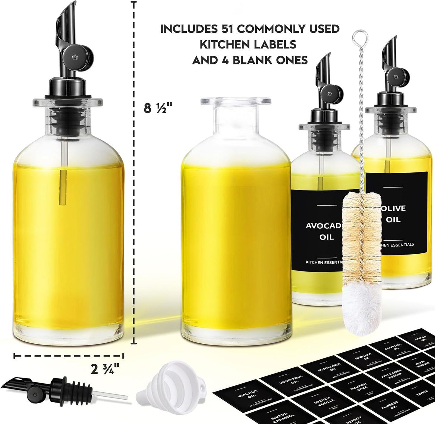 Oil Dispenser for Kitchen, Glass Olive Oil Dispenser Bottle Set of 2, Gold