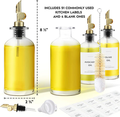 Oil Dispenser for Kitchen, Glass Olive Oil Dispenser Bottle Set of 2, Gold