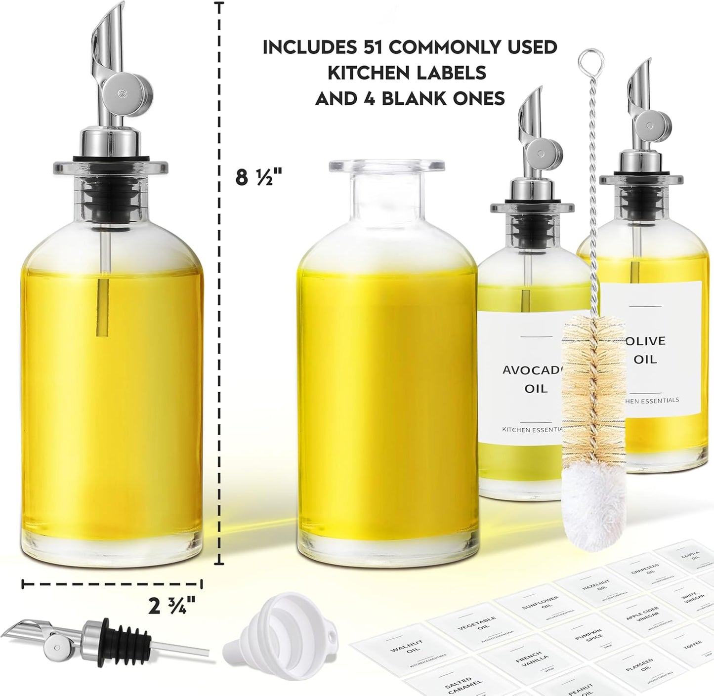 Oil Dispenser for Kitchen, Glass Olive Oil Dispenser Bottle Set of 2, Gold
