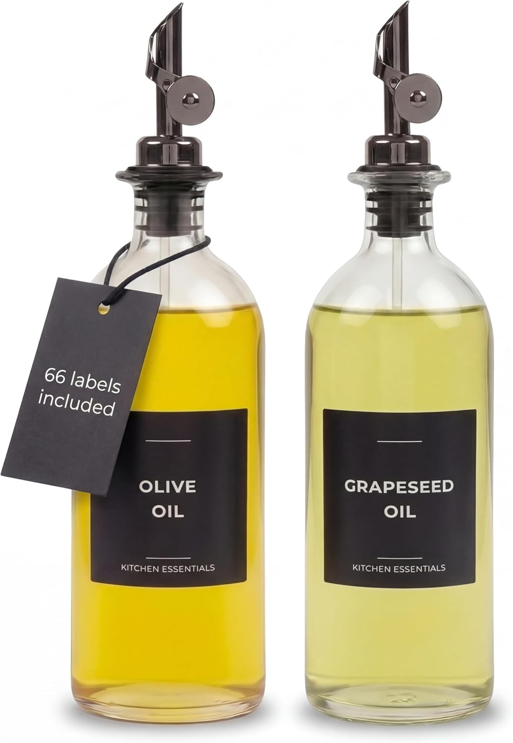 Oil Dispenser for Kitchen, Glass Olive Oil Dispenser Bottle Set of 2, Gold
