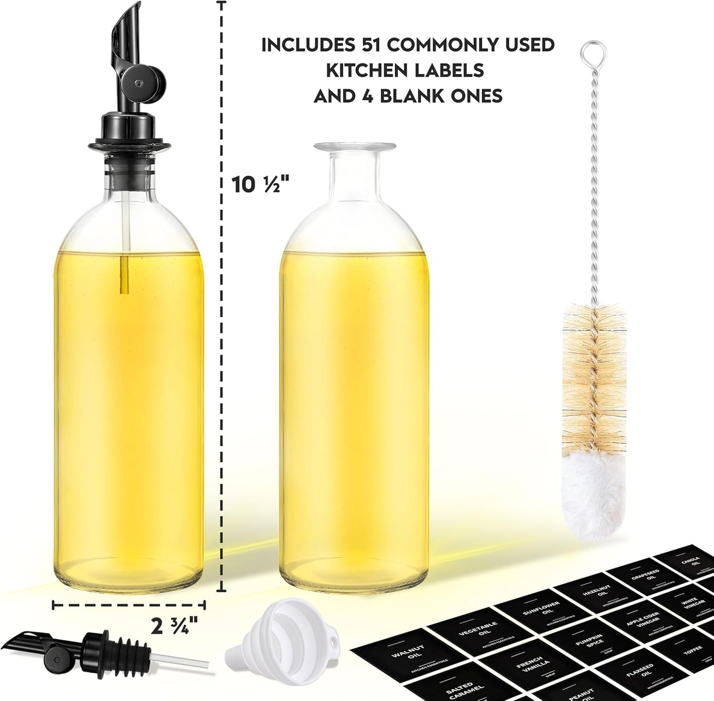 Oil Dispenser for Kitchen, Glass Olive Oil Dispenser Bottle Set of 2, Gold