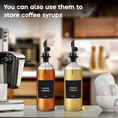 Oil Dispenser for Kitchen, Glass Olive Oil Dispenser Bottle Set of 2, Gold