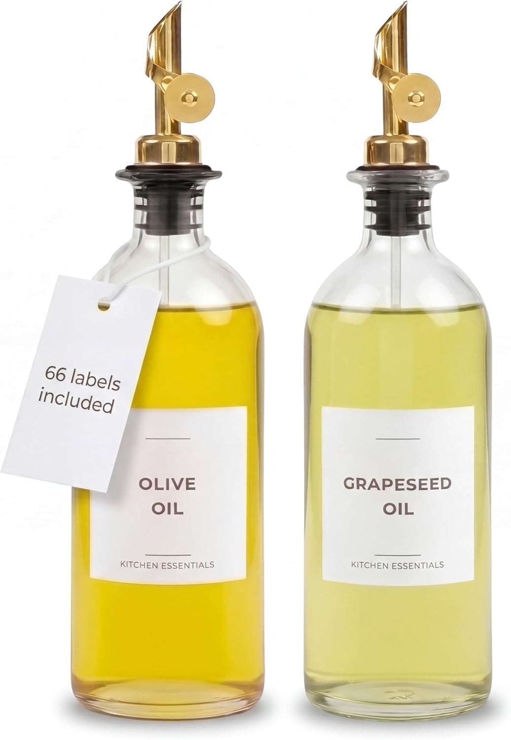 Oil Dispenser for Kitchen, Glass Olive Oil Dispenser Bottle Set of 2, Gold