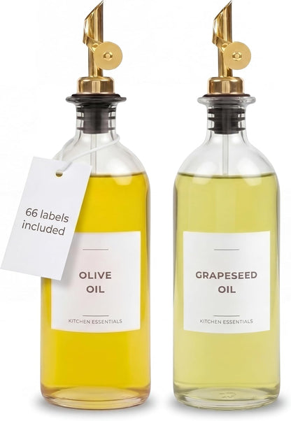 Oil Dispenser for Kitchen, Glass Olive Oil Dispenser Bottle Set of 2, Gold