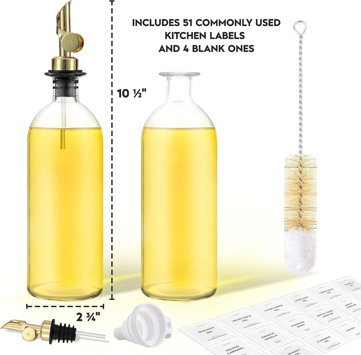Oil Dispenser for Kitchen, Glass Olive Oil Dispenser Bottle Set of 2, Gold