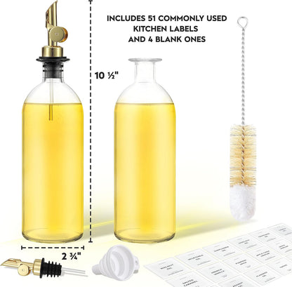 Oil Dispenser for Kitchen, Glass Olive Oil Dispenser Bottle Set of 2, Gold
