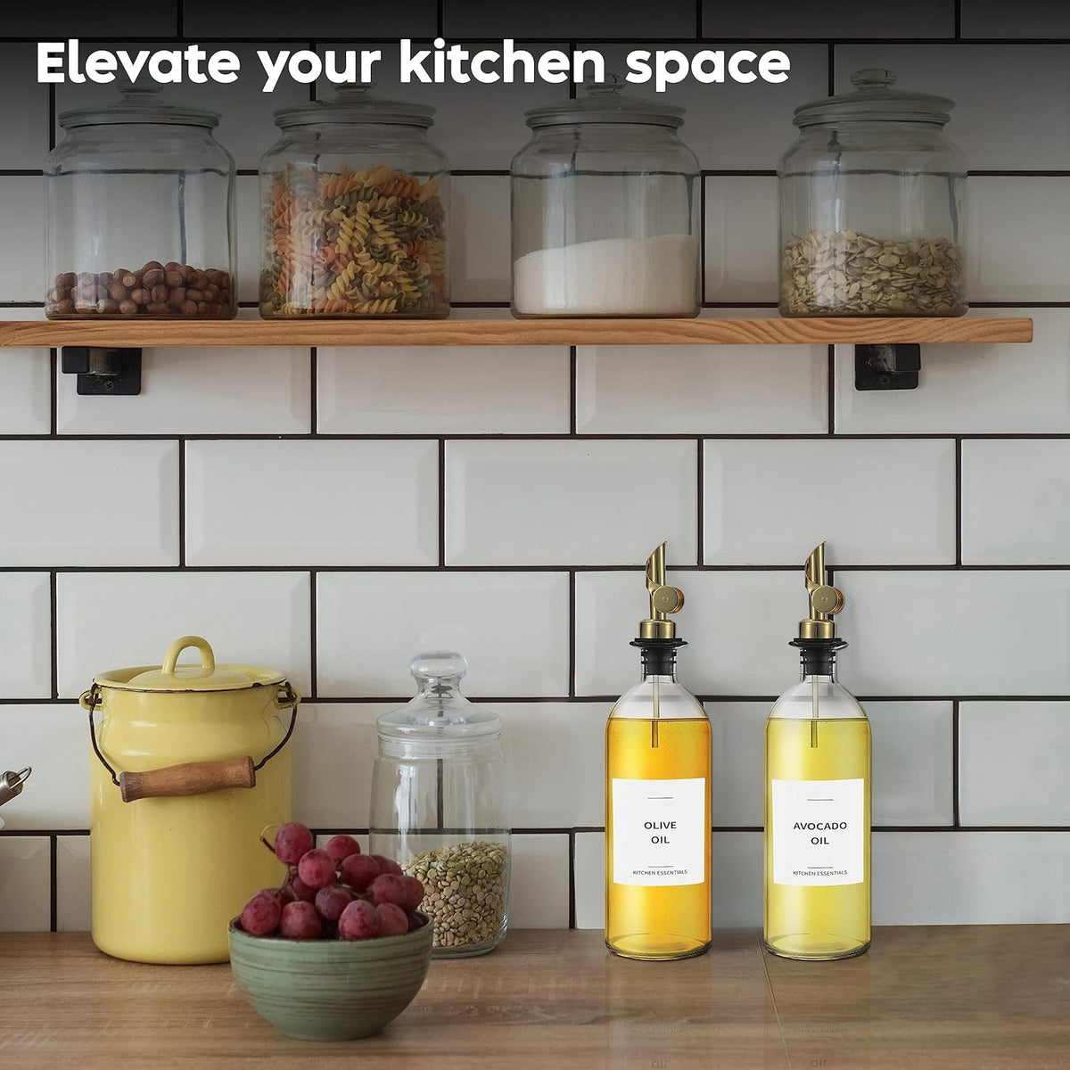 Oil Dispenser for Kitchen, Glass Olive Oil Dispenser Bottle Set of 2, Gold