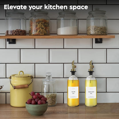 Oil Dispenser for Kitchen, Glass Olive Oil Dispenser Bottle Set of 2, Gold