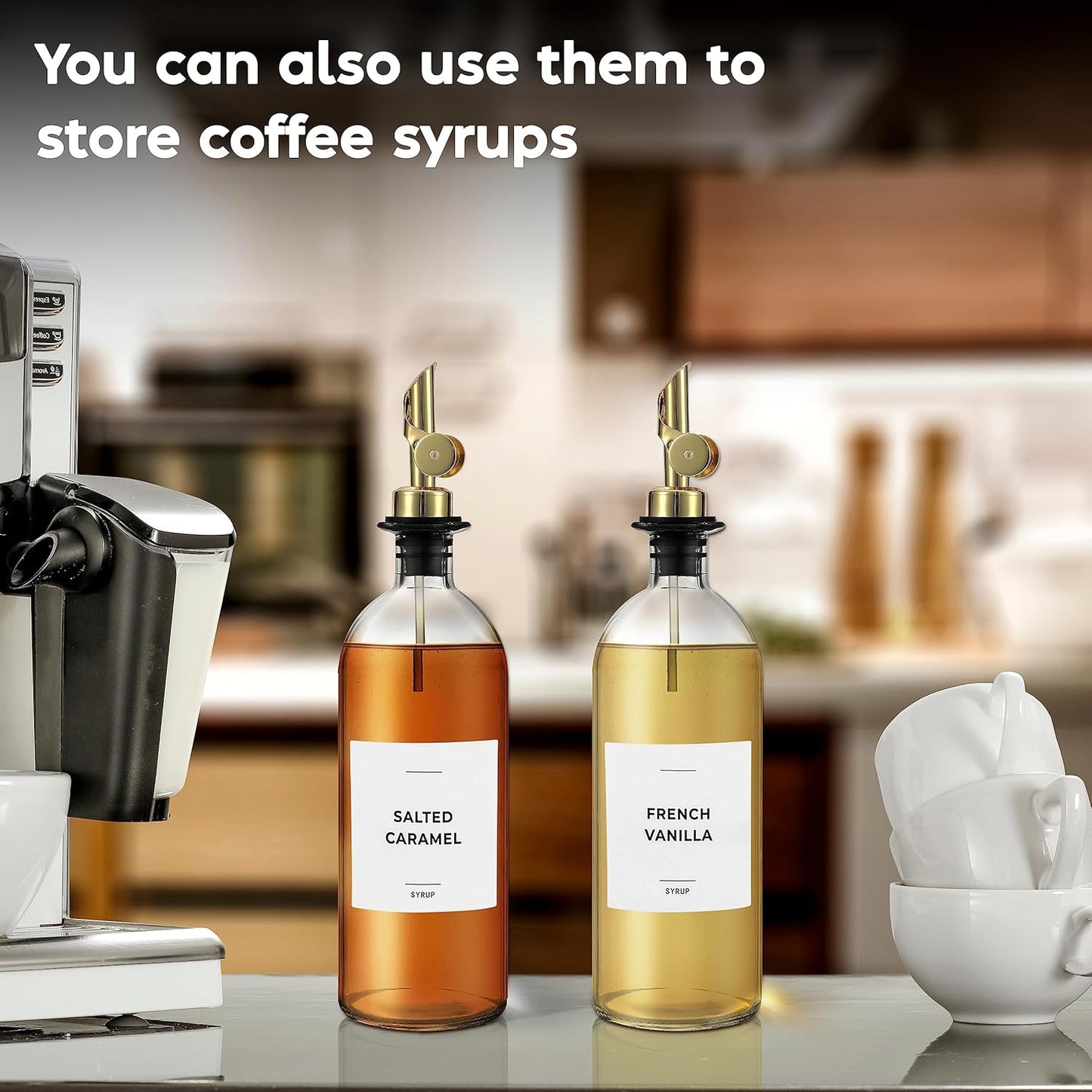 Oil Dispenser for Kitchen, Glass Olive Oil Dispenser Bottle Set of 2, Gold