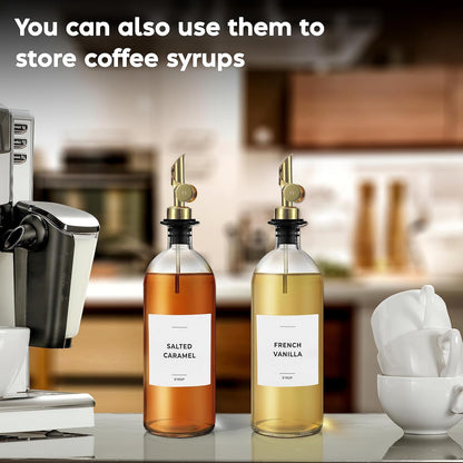 Oil Dispenser for Kitchen, Glass Olive Oil Dispenser Bottle Set of 2, Gold