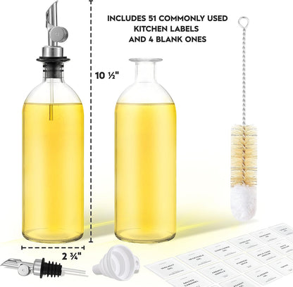 Oil Dispenser for Kitchen, Glass Olive Oil Dispenser Bottle Set of 2, Gold