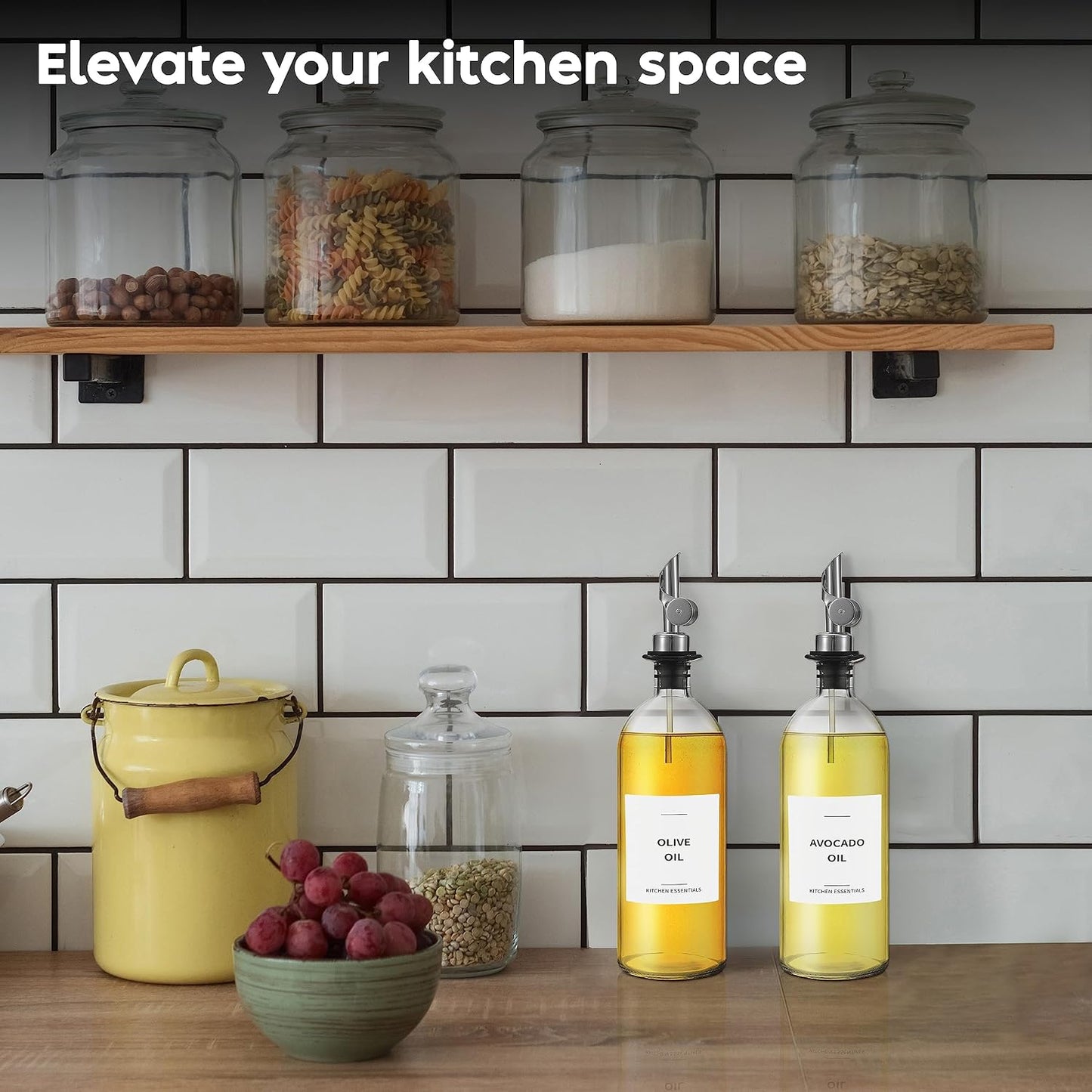 Oil Dispenser for Kitchen, Glass Olive Oil Dispenser Bottle Set of 2, Gold