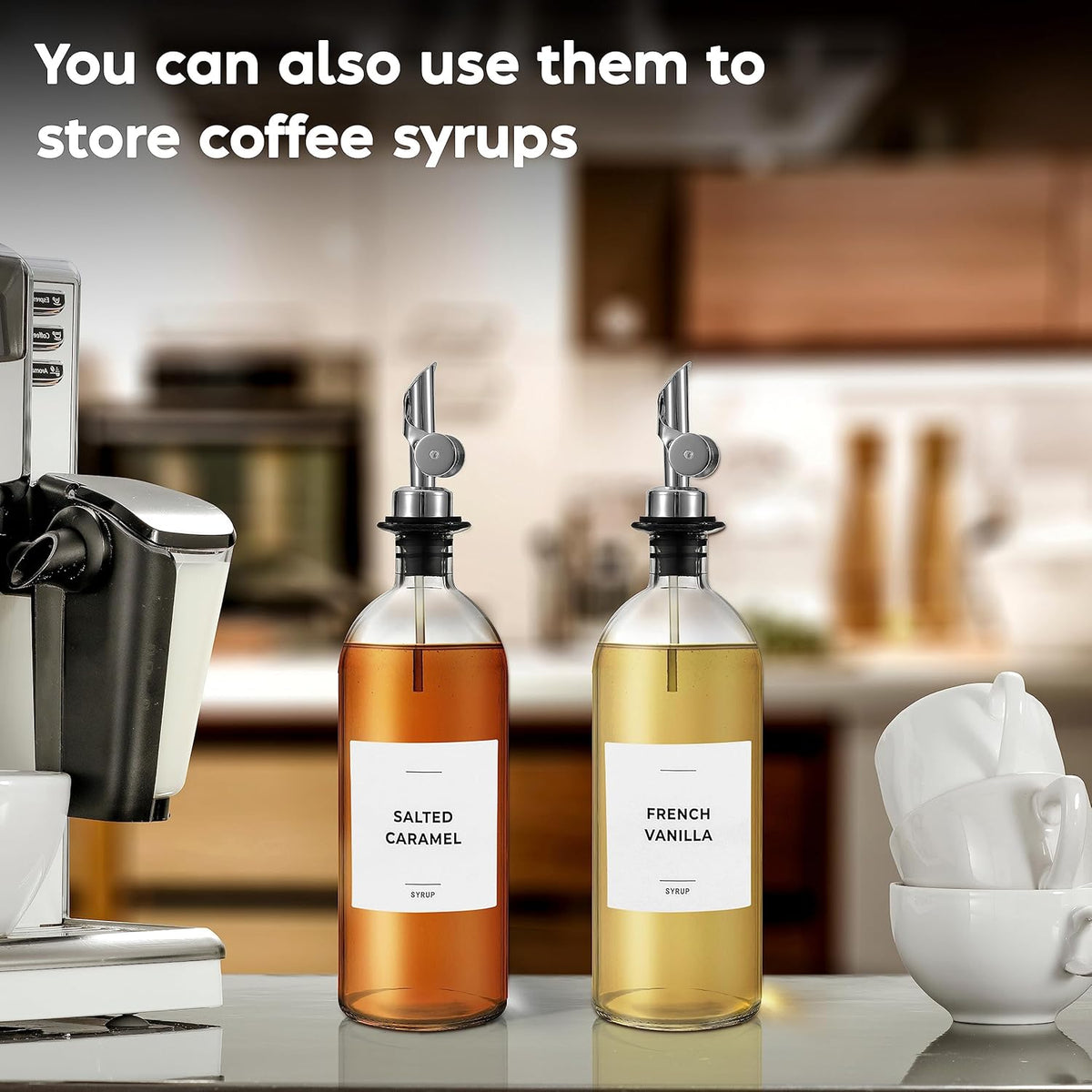 Oil Dispenser for Kitchen, Glass Olive Oil Dispenser Bottle Set of 2, Gold