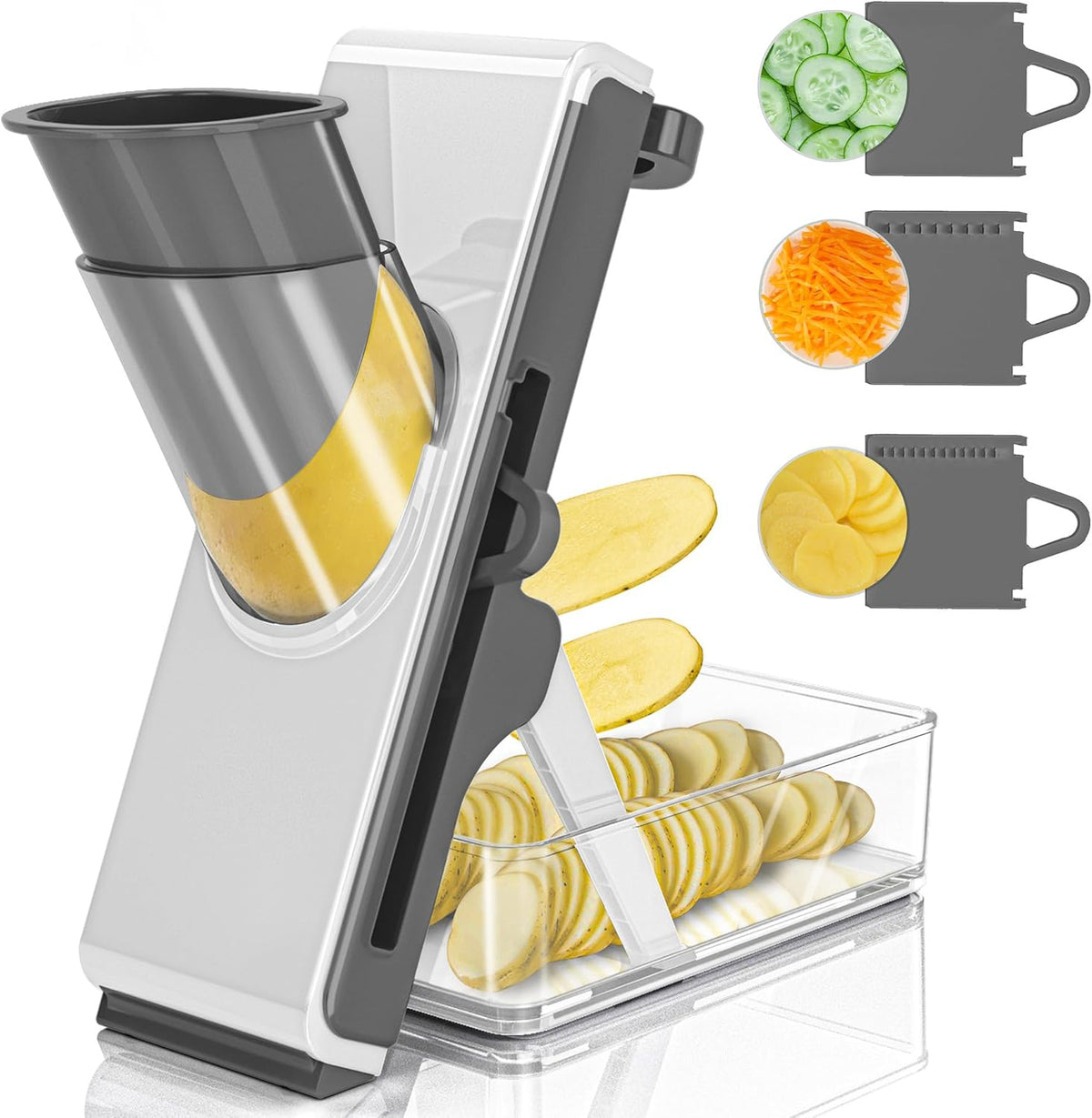 Mandoline Slicer Safe Multifunctional Dicer Adjustable Commercial Slicer Machine Stainless Steel Chopper (White Light Grey)