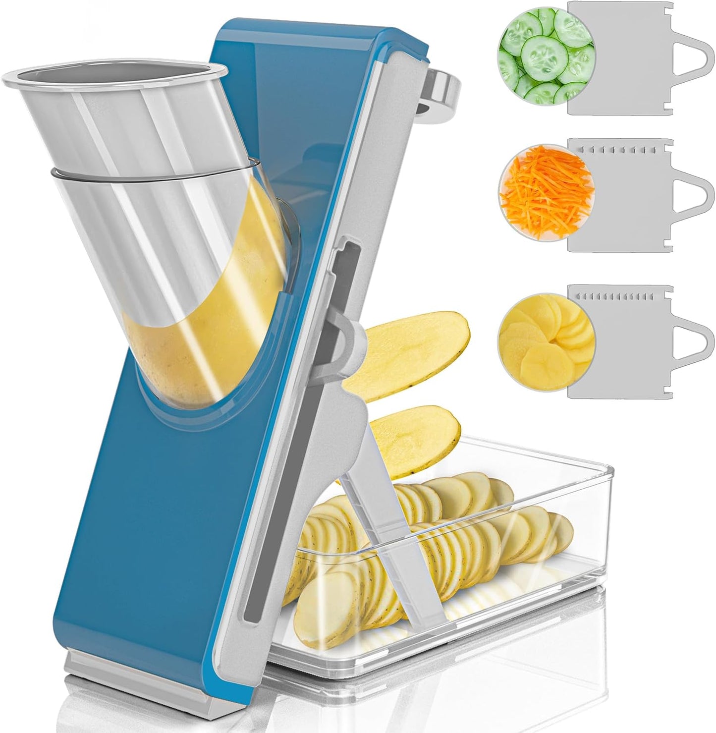 Mandoline Slicer Safe Multifunctional Dicer Adjustable Commercial Slicer Machine Stainless Steel Chopper (White Light Grey)