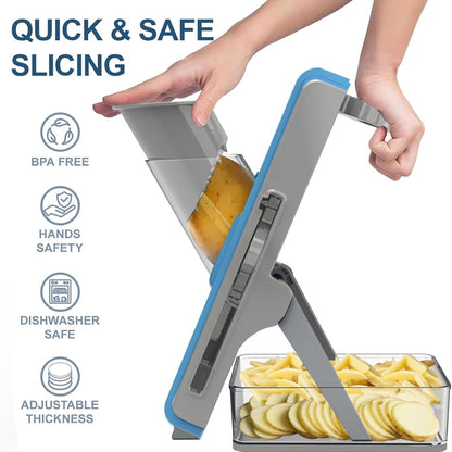 Mandoline Slicer Safe Multifunctional Dicer Adjustable Commercial Slicer Machine Stainless Steel Chopper (White Light Grey)