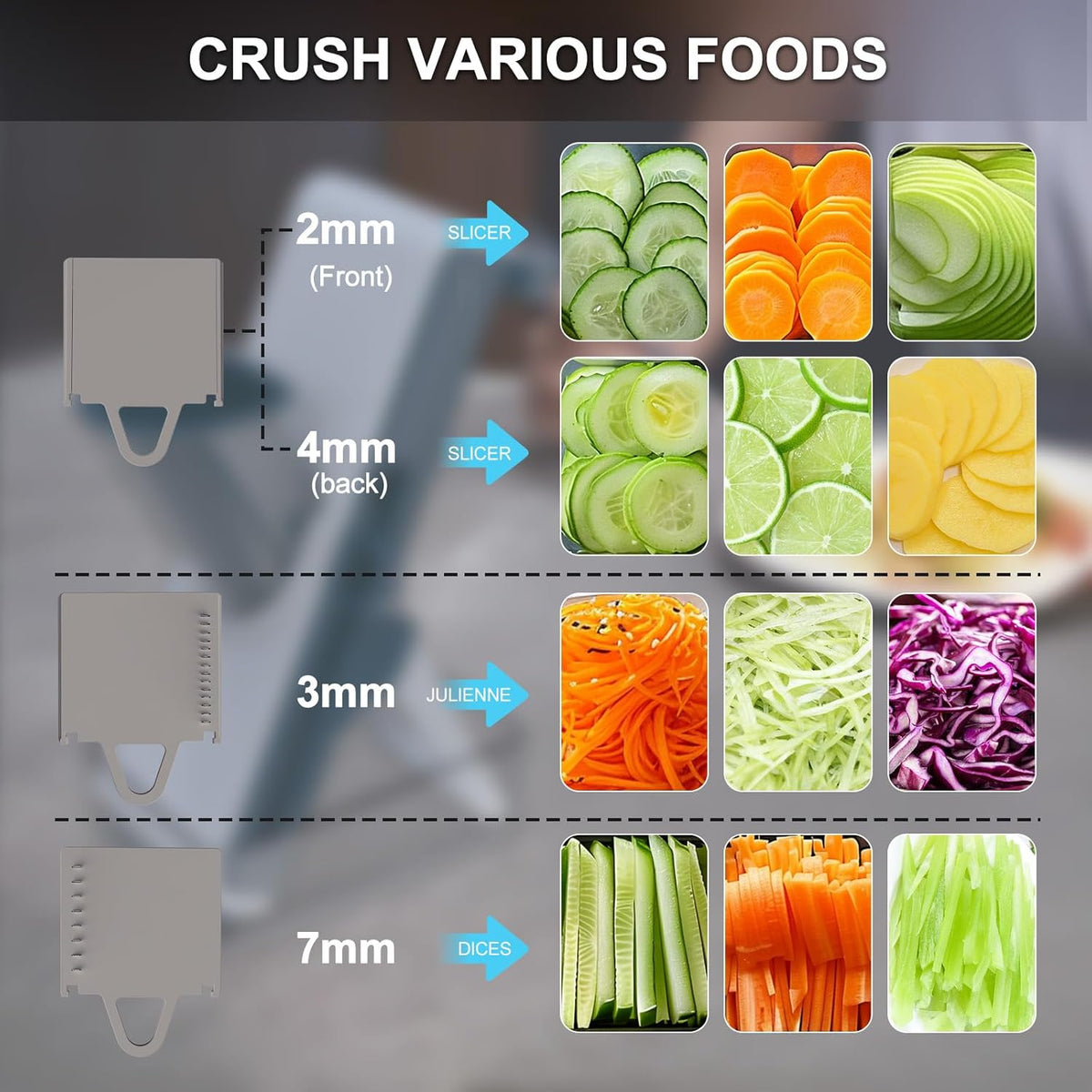 Mandoline Slicer Safe Multifunctional Dicer Adjustable Commercial Slicer Machine Stainless Steel Chopper (White Light Grey)