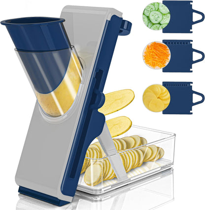 Mandoline Slicer Safe Multifunctional Dicer Adjustable Commercial Slicer Machine Stainless Steel Chopper (White Light Grey)