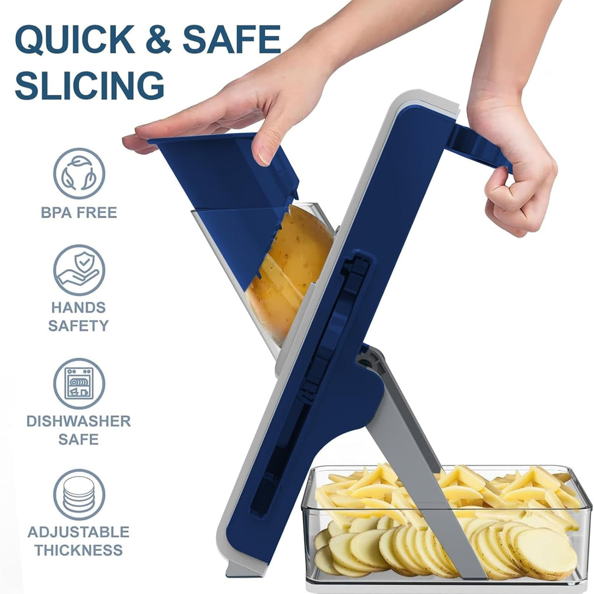 Mandoline Slicer Safe Multifunctional Dicer Adjustable Commercial Slicer Machine Stainless Steel Chopper (White Light Grey)