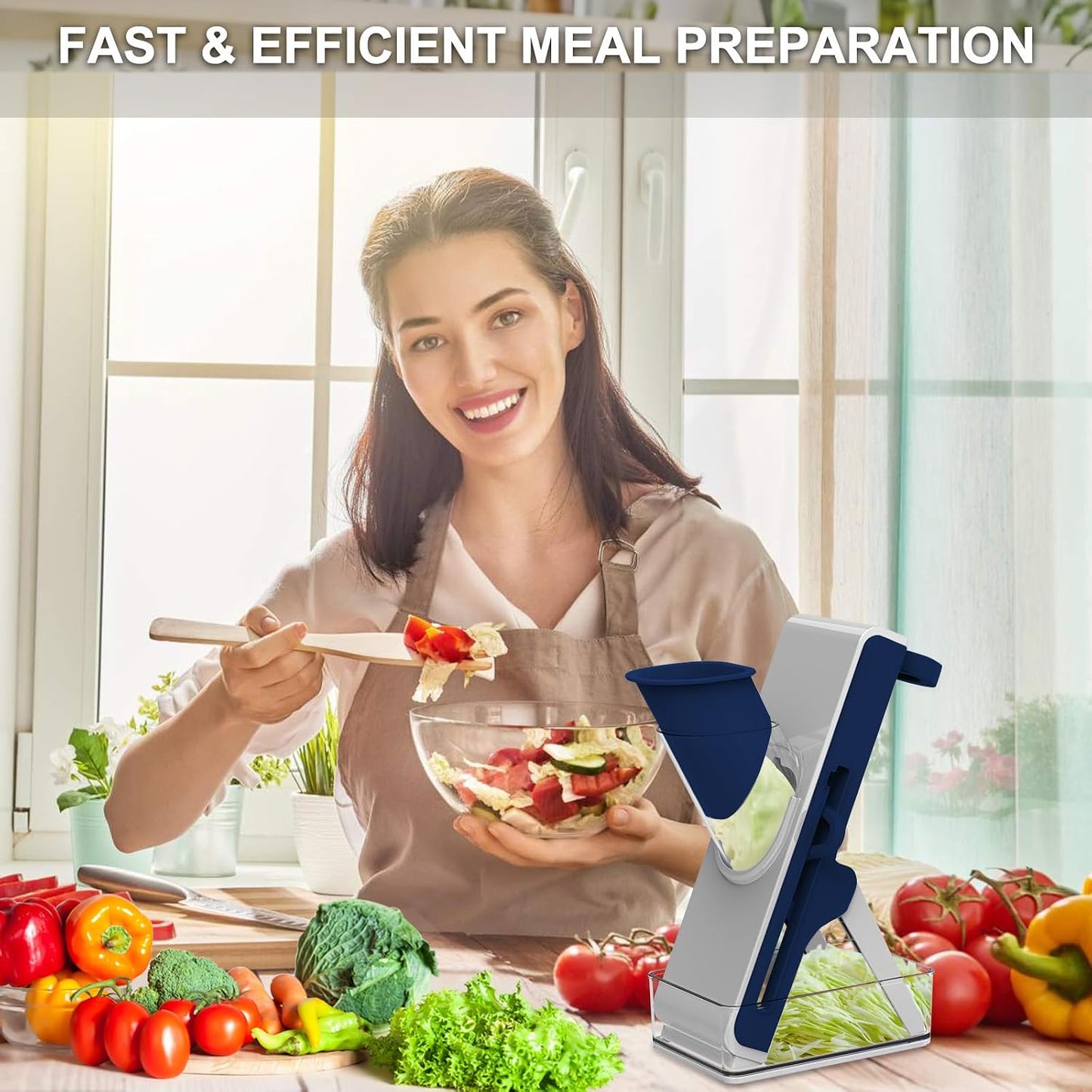Mandoline Slicer Safe Multifunctional Dicer Adjustable Commercial Slicer Machine Stainless Steel Chopper (White Light Grey)