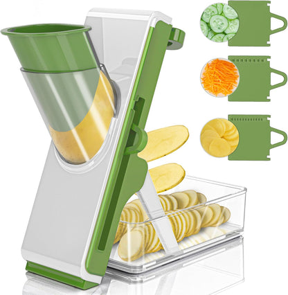 Mandoline Slicer Safe Multifunctional Dicer Adjustable Commercial Slicer Machine Stainless Steel Chopper (White Light Grey)