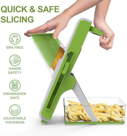 Mandoline Slicer Safe Multifunctional Dicer Adjustable Commercial Slicer Machine Stainless Steel Chopper (White Light Grey)