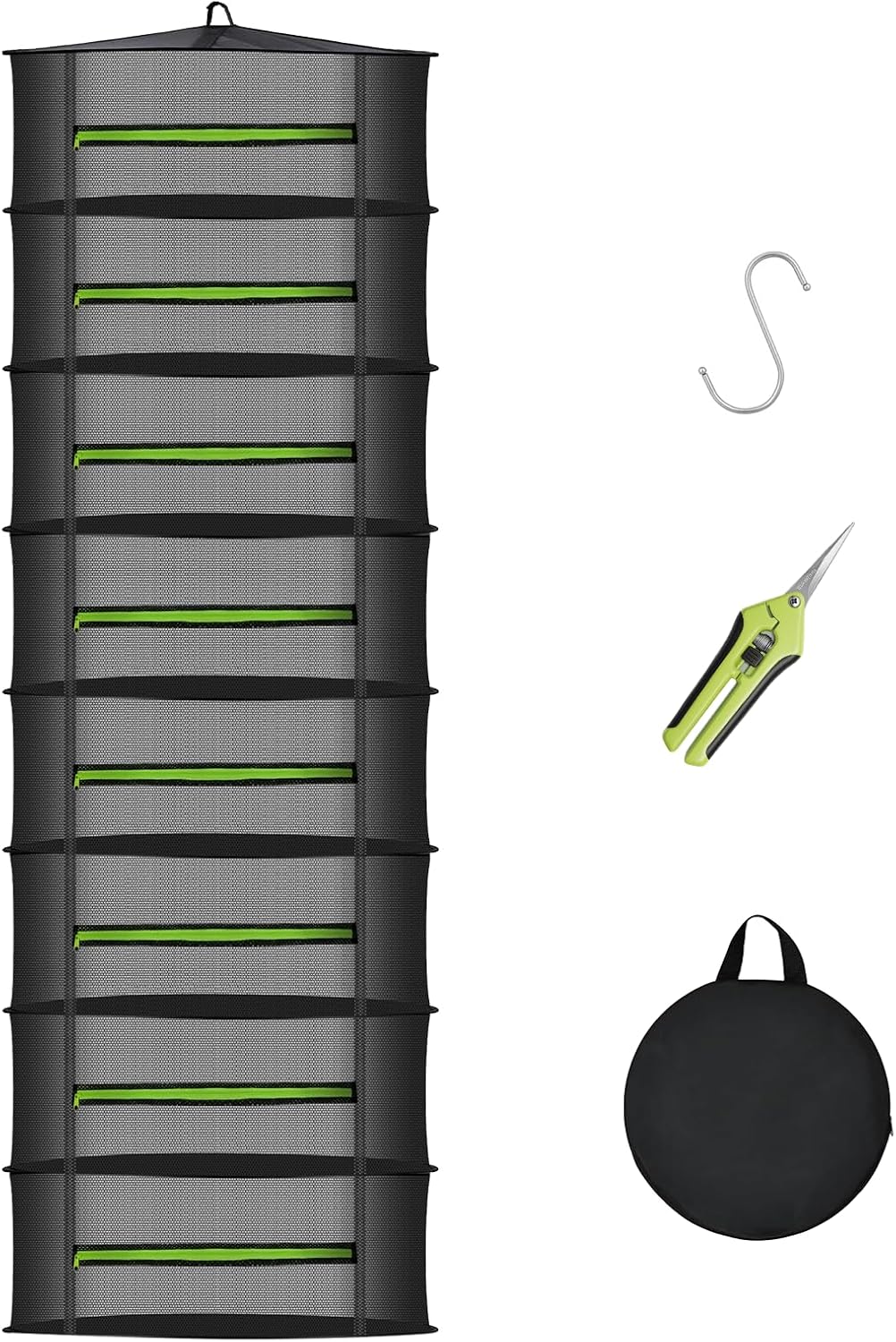 MEKOLIFE 8-Layer Herb Drying Rack Hanging, Large Capacity Mesh Net | 23.62 Inch with Zipper, S-Hooks and Bonus Garden Pruning Shears, for Herbs, Flowers, Plants, Indoor and Outdoor Use