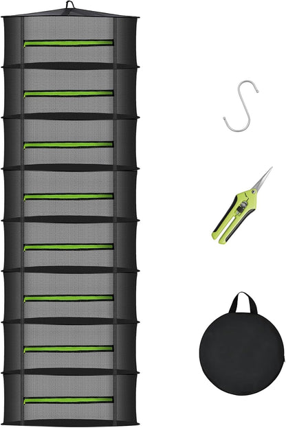 MEKOLIFE 8-Layer Herb Drying Rack Hanging, Large Capacity Mesh Net | 23.62 Inch with Zipper, S-Hooks and Bonus Garden Pruning Shears, for Herbs, Flowers, Plants, Indoor and Outdoor Use