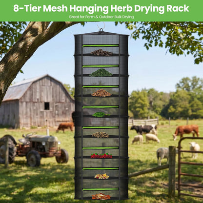 MEKOLIFE 8-Layer Herb Drying Rack Hanging, Large Capacity Mesh Net | 23.62 Inch with Zipper, S-Hooks and Bonus Garden Pruning Shears, for Herbs, Flowers, Plants, Indoor and Outdoor Use
