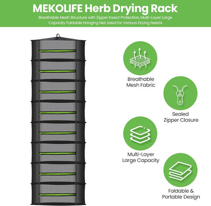 MEKOLIFE 8-Layer Herb Drying Rack Hanging, Large Capacity Mesh Net | 23.62 Inch with Zipper, S-Hooks and Bonus Garden Pruning Shears, for Herbs, Flowers, Plants, Indoor and Outdoor Use
