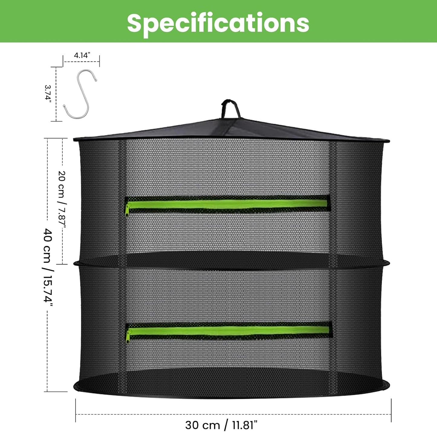 MEKOLIFE 8-Layer Herb Drying Rack Hanging, Large Capacity Mesh Net | 23.62 Inch with Zipper, S-Hooks and Bonus Garden Pruning Shears, for Herbs, Flowers, Plants, Indoor and Outdoor Use