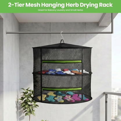 MEKOLIFE 8-Layer Herb Drying Rack Hanging, Large Capacity Mesh Net | 23.62 Inch with Zipper, S-Hooks and Bonus Garden Pruning Shears, for Herbs, Flowers, Plants, Indoor and Outdoor Use