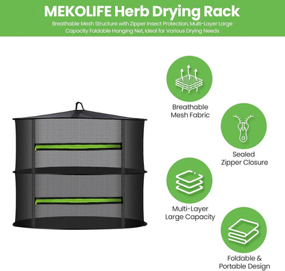 MEKOLIFE 8-Layer Herb Drying Rack Hanging, Large Capacity Mesh Net | 23.62 Inch with Zipper, S-Hooks and Bonus Garden Pruning Shears, for Herbs, Flowers, Plants, Indoor and Outdoor Use