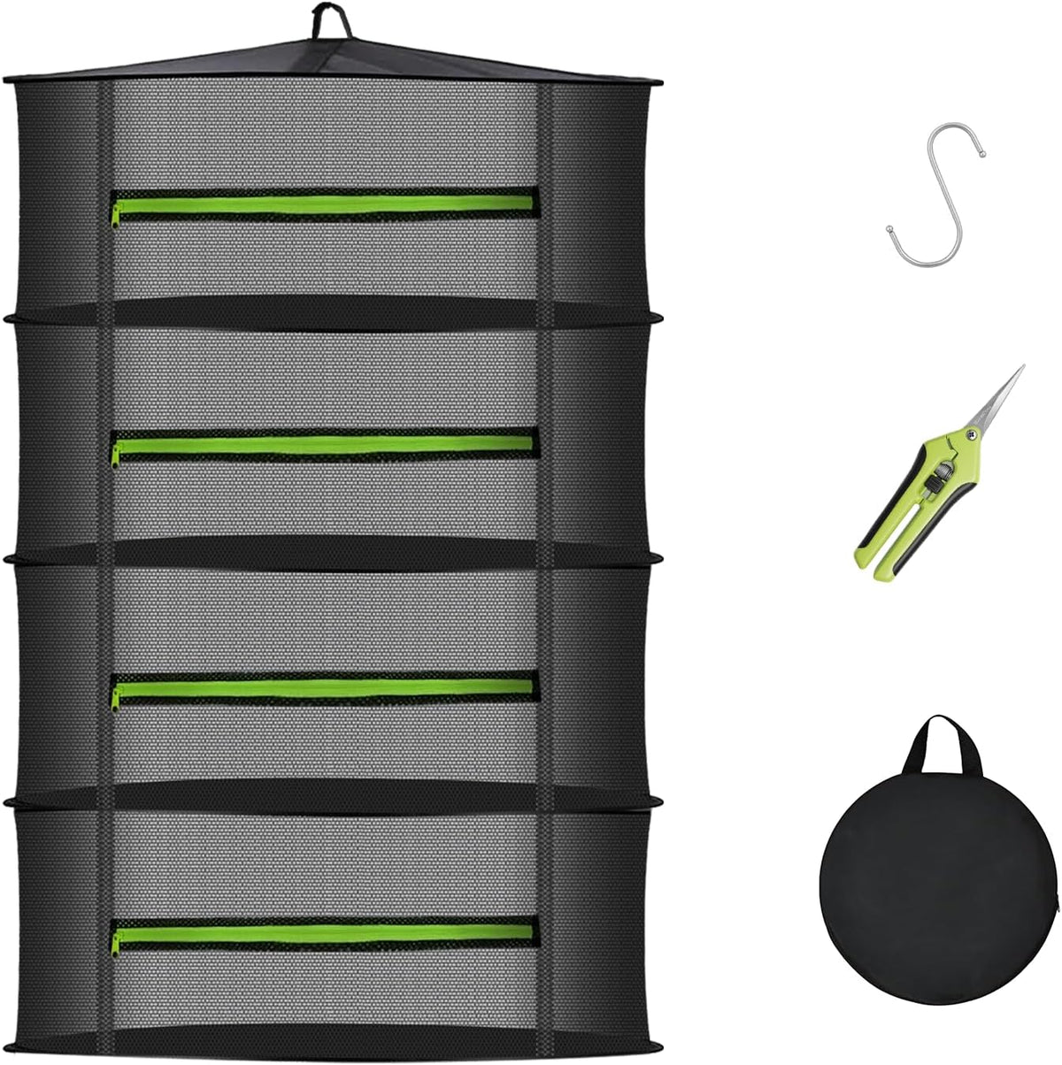 MEKOLIFE 8-Layer Herb Drying Rack Hanging, Large Capacity Mesh Net | 23.62 Inch with Zipper, S-Hooks and Bonus Garden Pruning Shears, for Herbs, Flowers, Plants, Indoor and Outdoor Use