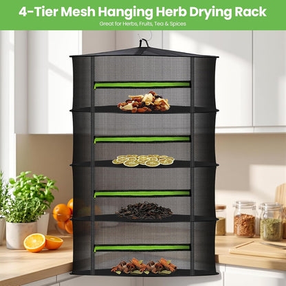 MEKOLIFE 8-Layer Herb Drying Rack Hanging, Large Capacity Mesh Net | 23.62 Inch with Zipper, S-Hooks and Bonus Garden Pruning Shears, for Herbs, Flowers, Plants, Indoor and Outdoor Use