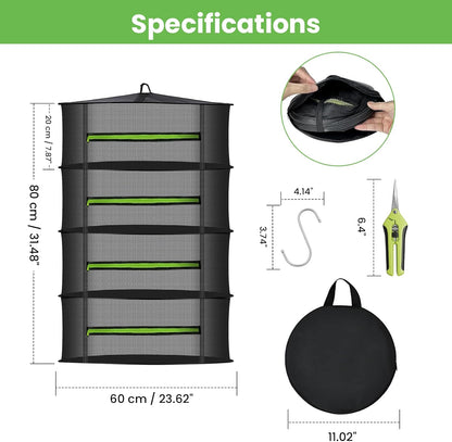 MEKOLIFE 8-Layer Herb Drying Rack Hanging, Large Capacity Mesh Net | 23.62 Inch with Zipper, S-Hooks and Bonus Garden Pruning Shears, for Herbs, Flowers, Plants, Indoor and Outdoor Use