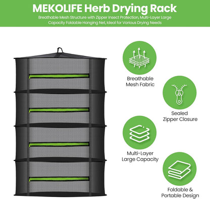 MEKOLIFE 8-Layer Herb Drying Rack Hanging, Large Capacity Mesh Net | 23.62 Inch with Zipper, S-Hooks and Bonus Garden Pruning Shears, for Herbs, Flowers, Plants, Indoor and Outdoor Use