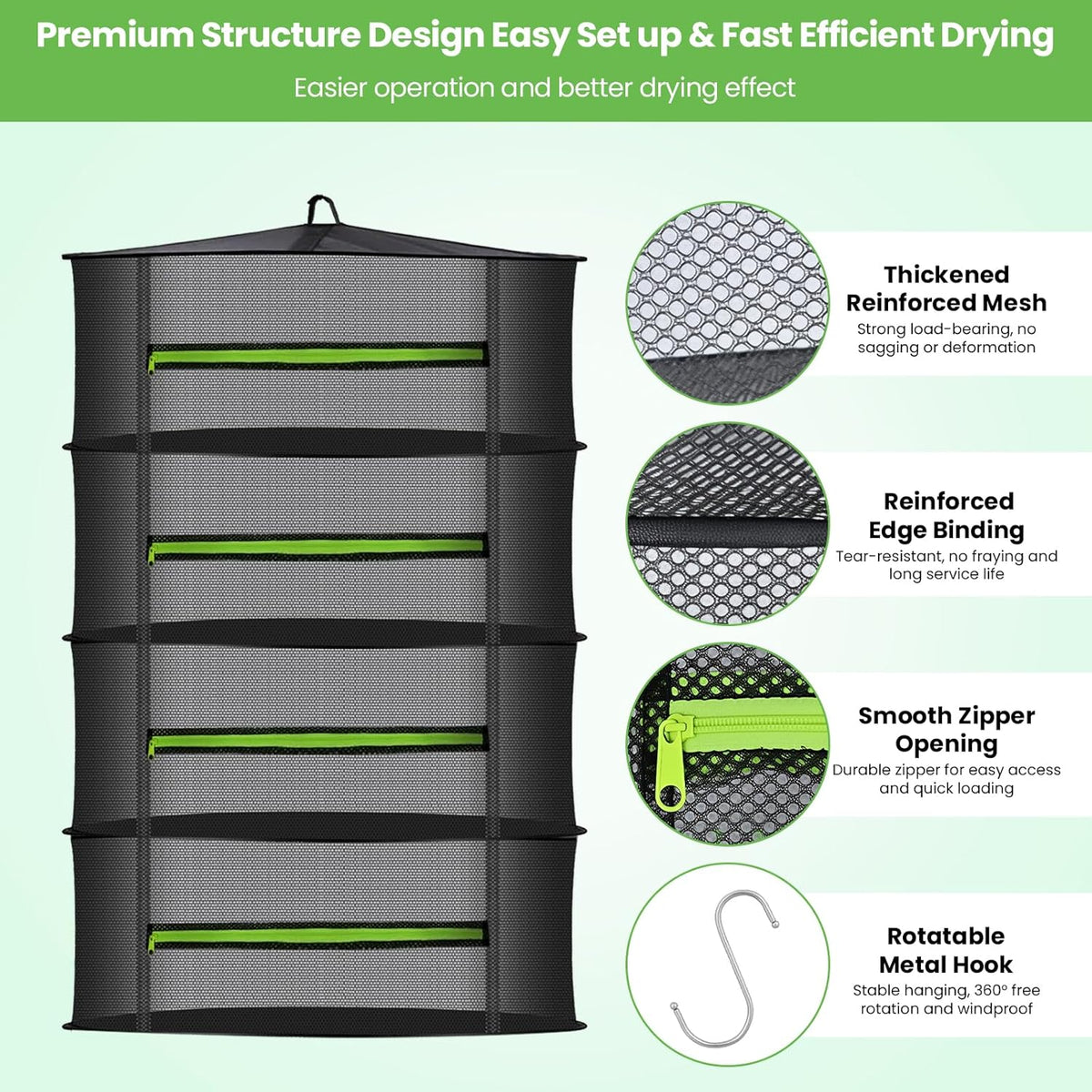 MEKOLIFE 8-Layer Herb Drying Rack Hanging, Large Capacity Mesh Net | 23.62 Inch with Zipper, S-Hooks and Bonus Garden Pruning Shears, for Herbs, Flowers, Plants, Indoor and Outdoor Use